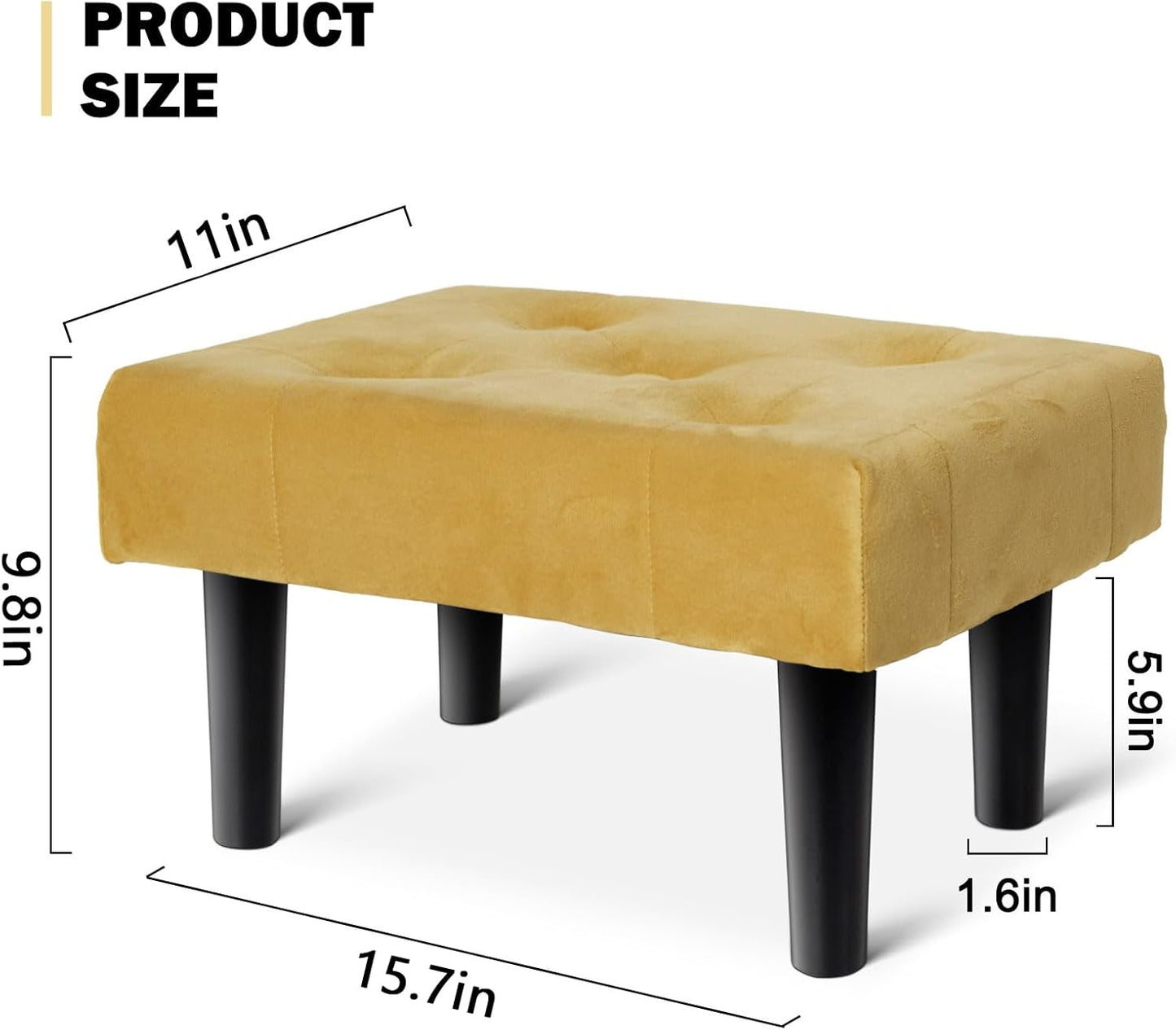 HOUCHICS Small Footstool Ottoman, Velvet Wooden Foot Stool Ottoman with Wood Legs, Sofa Footrest Extra Seating for Living Room Entryway Office(Yellow 2PACK)