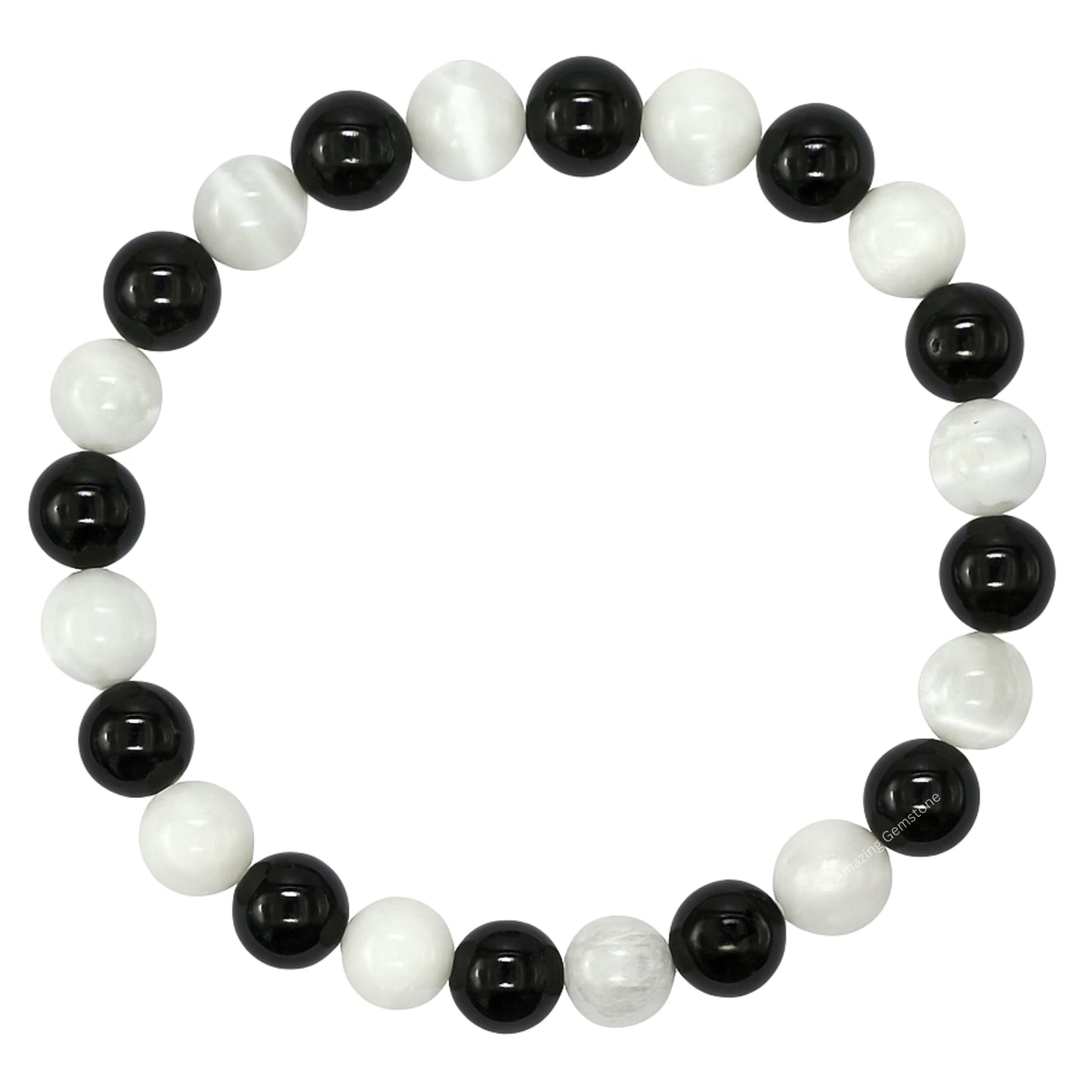 Amazing Gemstone Crystal Bracelet for Women Men's Gifts - Protection Healing Crystal Bracelet - 8mm Gemstone Beaded Stretchable Bracelet Pulseras Para Hombres Mujer Stocking Stuffers Mothers Day Gift (Black Tourmaline Selenite)
