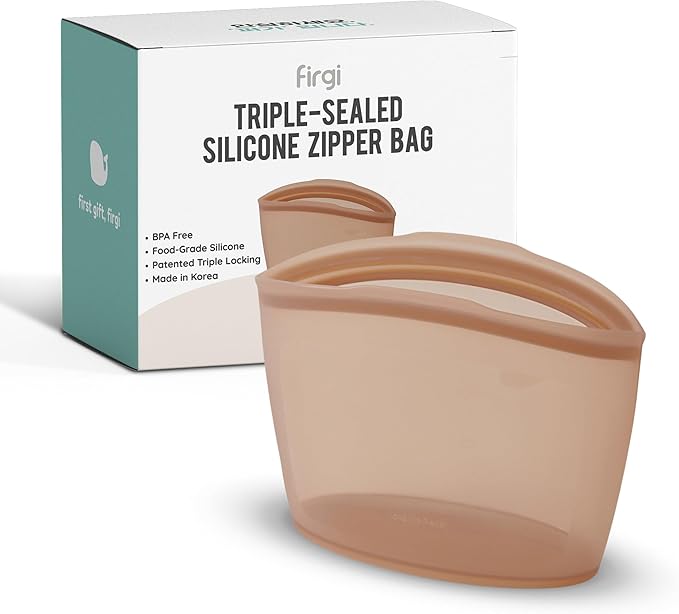 Reusable Silicone Food Storage Bags 2.1Cup (17oz), Airtight food Storage Containers Food Grade Silicone Snack Bags, BPA Free Food Storage Container, Microwave Safe, Sous Vide Container, Taupe Brown
