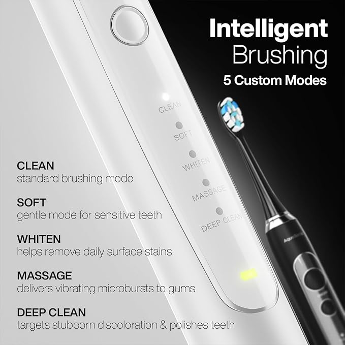 Aquasonic Duo Series PRO UV - ADA Accepted Electric Toothbrushes with UV Sanitizer - Inductive Charging Base - 5 Modes with Smart Timers - 10 Proflex Brush Heads & 2 Travel Cases