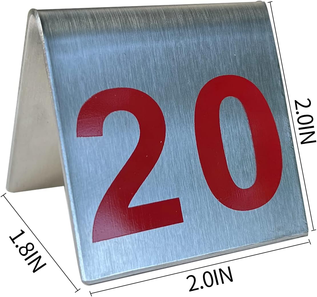 1-50 Stainless Steel Number Tent Table Number Red for Restaurants Cafes Bars 2"x2"