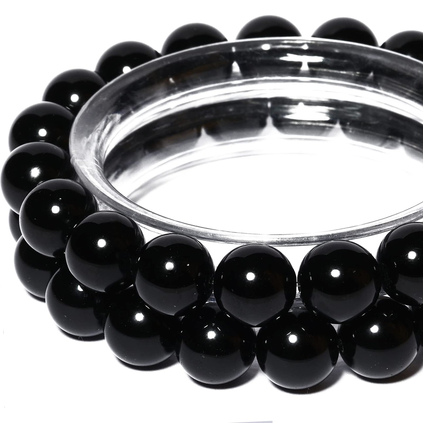 10mm Natural Black Agate Round Bead - 35PCS Bulk Gemstone Beads for Jewelry Making, DIY Bracelets, Necklaces - Includes Crystal Stretch Cord - Beads for Crafting Gifts