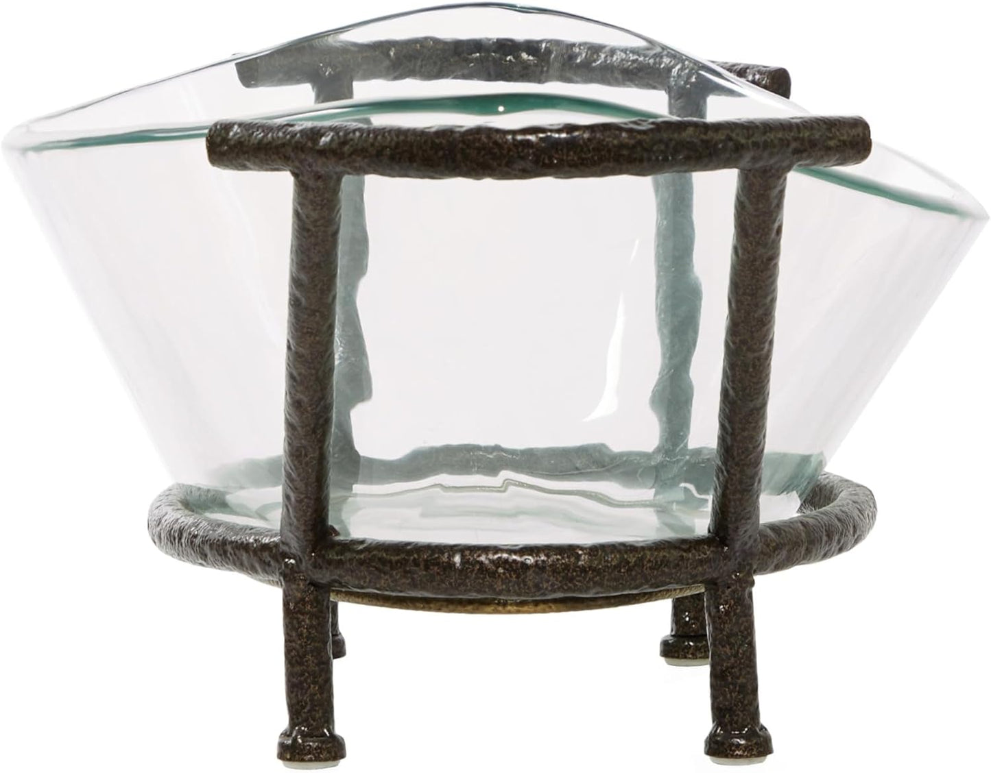 Deco 79 Tempered Glass Kitchen Serving Bowl with Brown Metal Base, 26" x 10" x 9", Clear