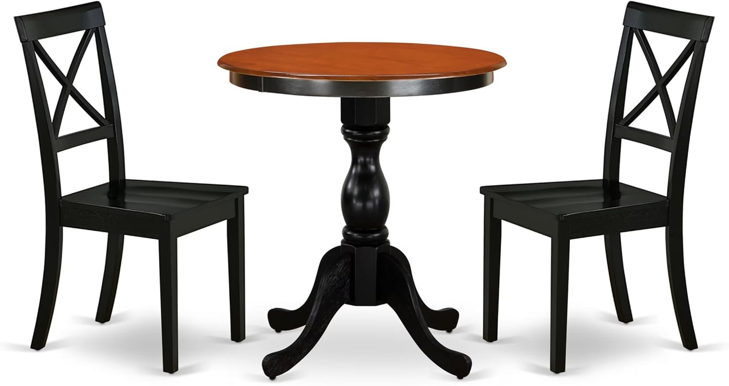 East West Furniture ESBO3-BCH-W 3 Piece Kitchen Table & Chairs Set Contains a Round Dining Room Table with Pedestal and 2 Dining Chairs, 30x30 Inch, Black & Cherry