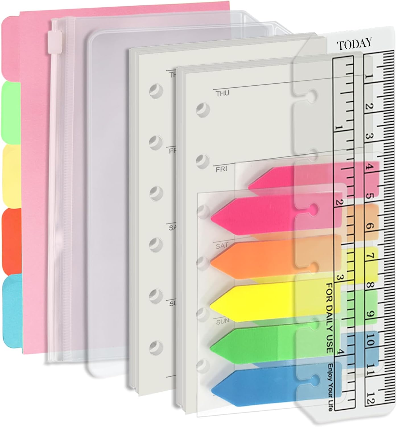 Harphia A7 6 Holes Binder Refill Value Set,90sheets weekly plan loose leaf paper with sticker and divider,week planner inserts with binder pockets for A7 binder 6 hole refillable notebook,005dA7week