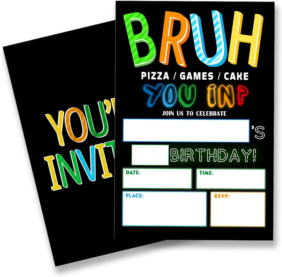 Teen Boy Party Invitation Supplies with Envelopes Set of 20 Bruh Birthday Party Invitation Fill in Blank, Double Sided