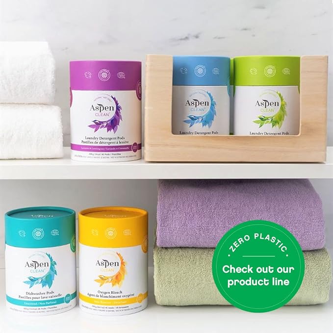 Eucalyptus Laundry Pods by AspenClean, New and Improved Packaging, Zero Plastic, EWG Verified™, Vegan, Non-Bio, Hypoallergenic Natural Laundry Detergent - 36 Count