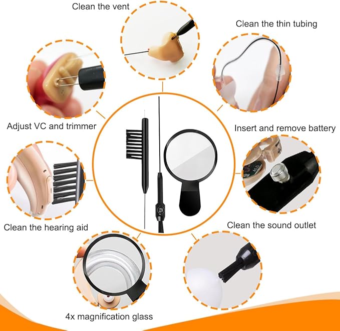 15 Pieces Cleaning Kit Tools for Hearing Aids/Earbuds/Headphones -Including Wax Loop and Magnet - Vent Brush and Carry Case