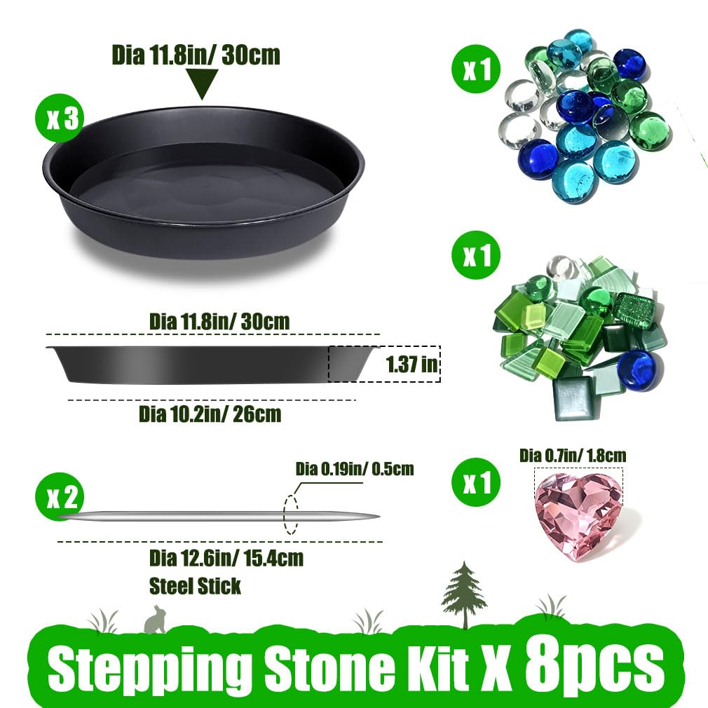 Handprint Stepping Stone DIY Kit - Reusable 11.8 Inch Round Concrete Molds+ Steel Carving Sticks+ Mosaics & Crystal Heart for Hand/Foot Print, Footprint Craft Witness of Special Time/None Cement