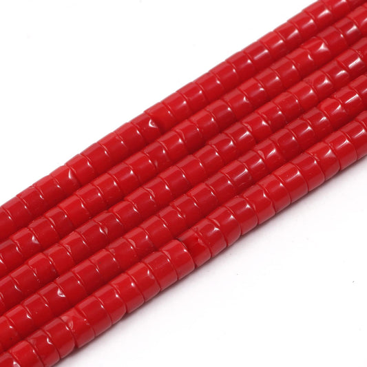 NITOPUPU 150Pcs 4×2mm Natural Red Coral Spacer Stone Beads for Jewelry Making Supplies, Loose Semi Flat Round Gemstone Tube Beads for Bracelets DIY Crafts