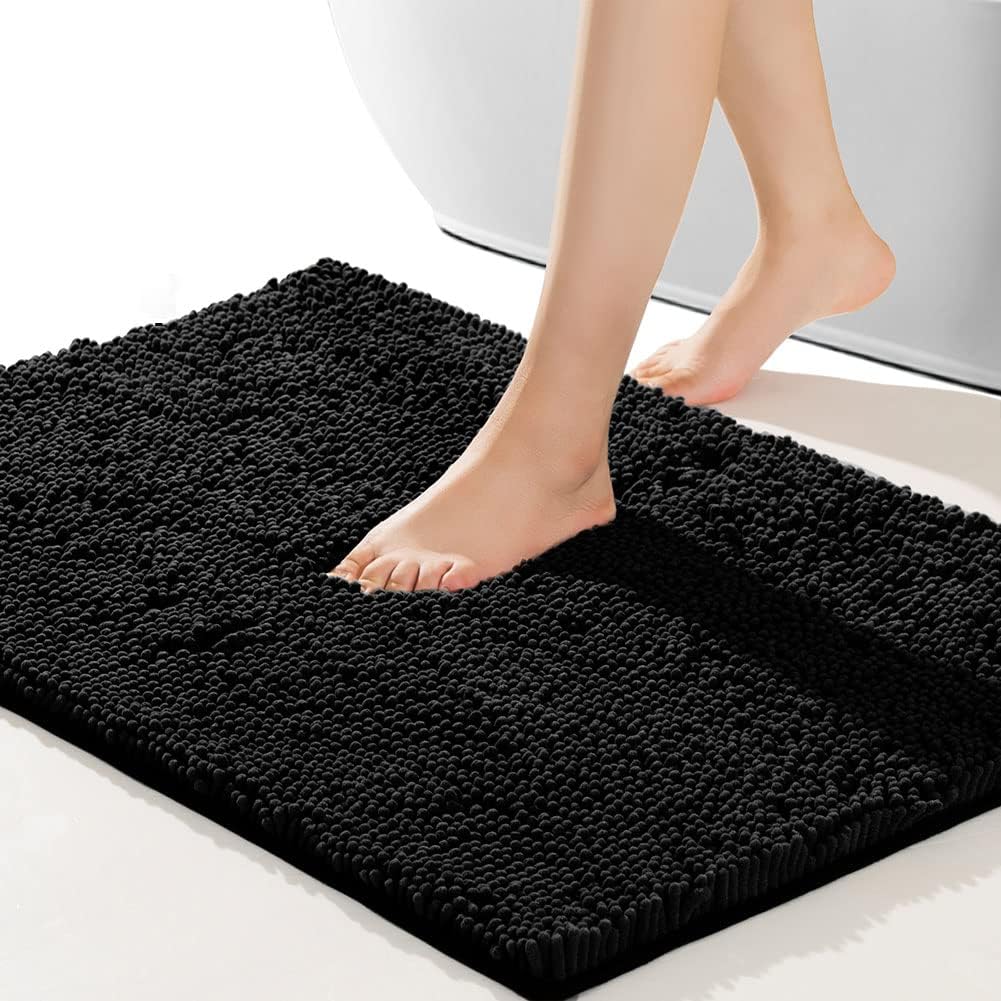 SONORO KATE Bathroom Rug,Non-Slip Bath Mat,Soft Cozy Shaggy Thick Bath Rugs for Bathroom,Plush Rugs for Bathtubs,Water Absorbent Rain Showers and Under The Sink (Black, 36"×24")