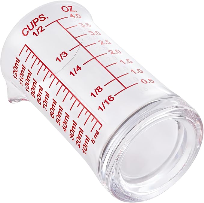 Ackers 4oz Glass Measuring Cup – Shot Glass with Ounce,Ml,Cups Markings for Kitchen & Bar(Red Line)
