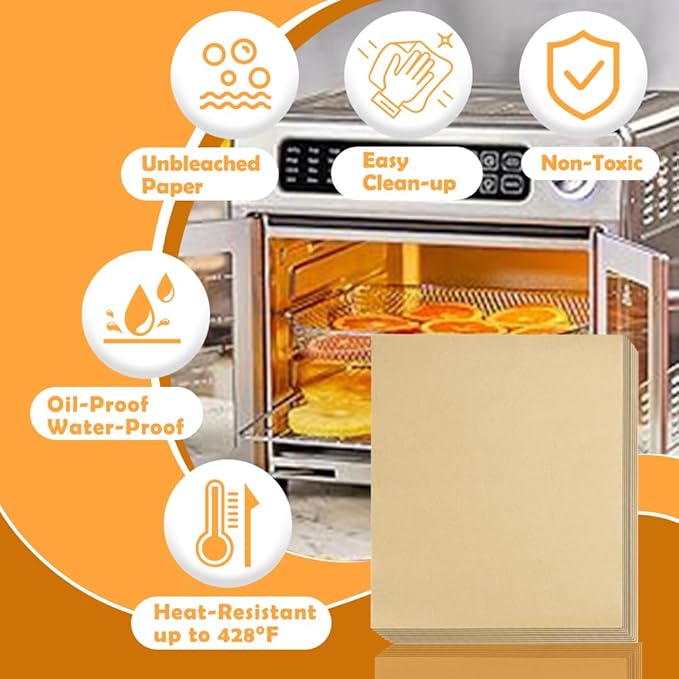 YQL 10x12 Inch 150PCS Disposable Air Fryer Liners, Unbleached Parchment Paper for Emeril Lagasse French Door 360 Air Fryer, Breville/Cuisinart/Hamilton Beach Toaster Oven Accessories
