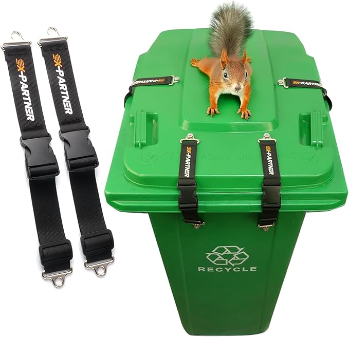 2PCS Heavy-Duty Bear Proof Trash Can Locks - Animal-Proof Garbage Can Lid Straps for 28-96 Gallon Outdoor Bins, Secure Locking Buckle Against Raccoons & Wildlife
