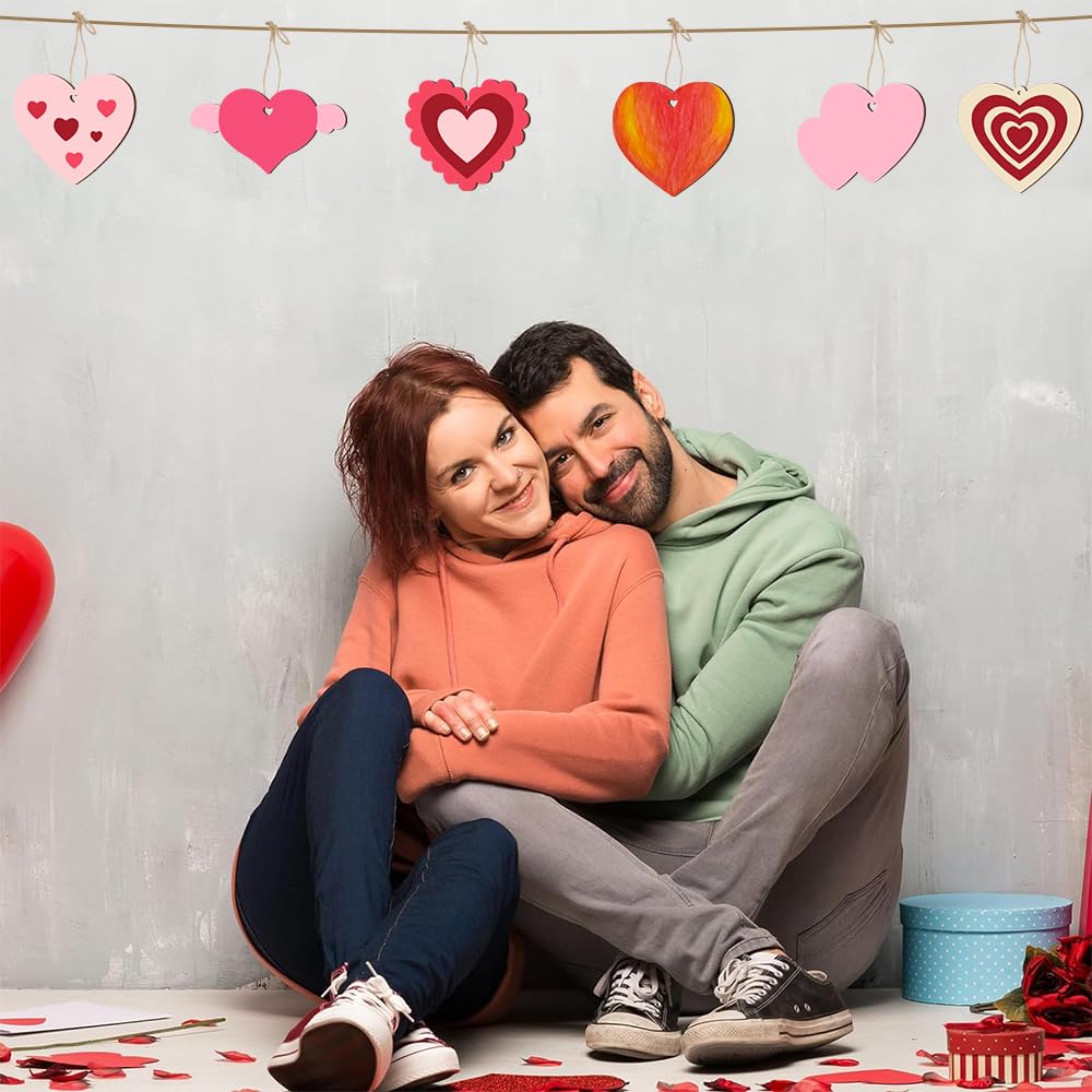SDTHNT 60 PCS Unfinished Wooden Hearts for Crafts,Valentine's Day Ornaments Hanging Decorations, Unfinished Wood Heart Painting Craft Kit, DIY Valentines Crafts for Classroom Party Activities
