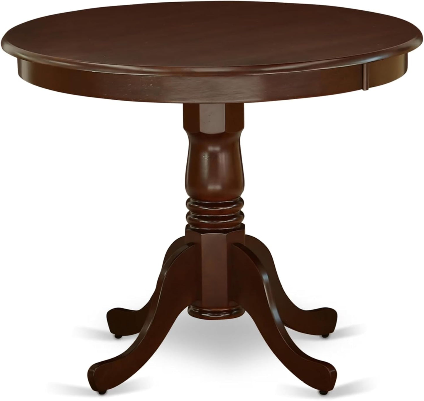 East West Furniture ANVE3-MAH-47 3 Piece Dining Table Set for Small Spaces Contains a Round Kitchen Table with Pedestal and 2 Light Sable Linen Fabric Parson Chairs, 36x36 Inch, Linen White