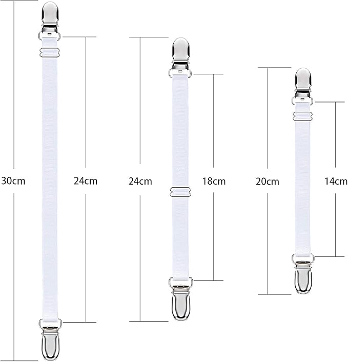 Boao 12 Pcs Bed Sheet Clips Straps Sheet Corner Straps Holder Adjustable Mattress Clips, Elastic Bed Grippers Suspender Fasteners Holder for Home(White,8-12 Inch Length)