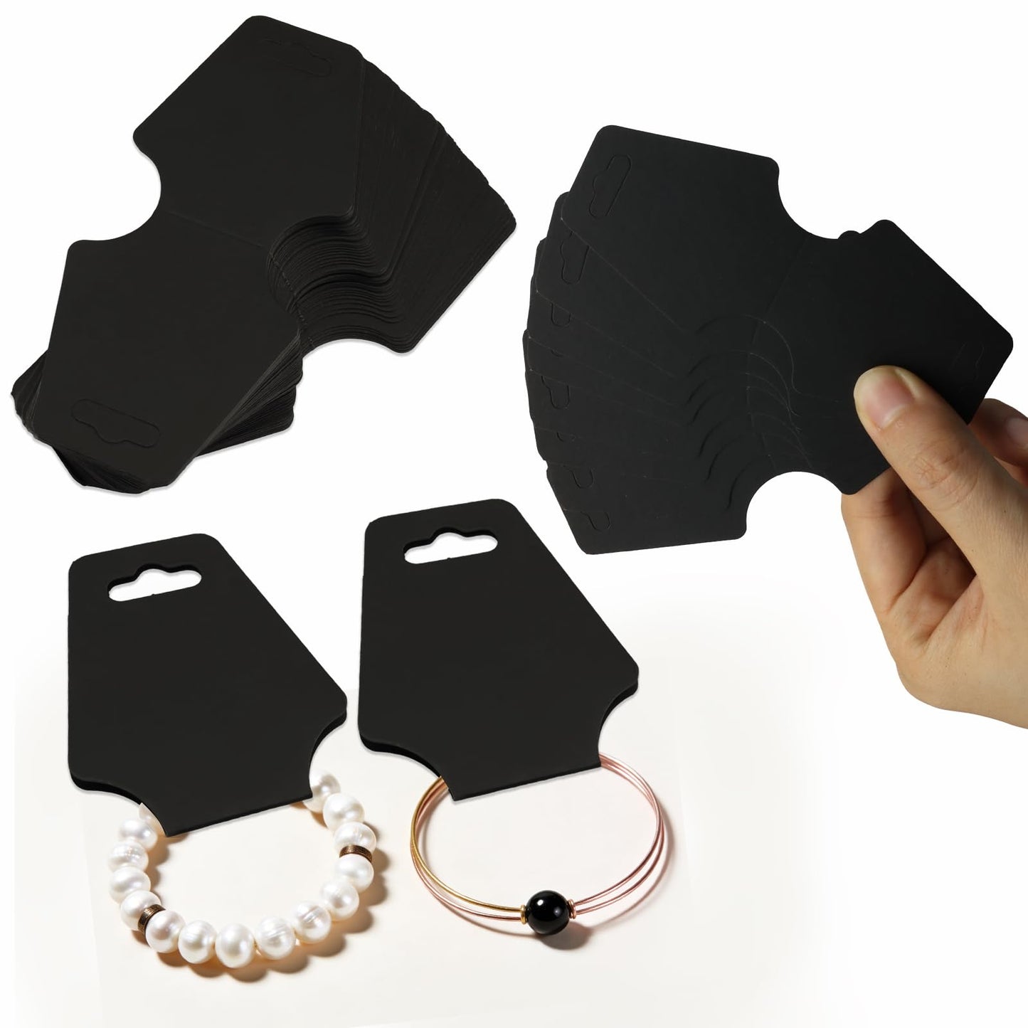 verkelly 400 Pack Black Bracelet Display Cards, 4.7"x2" Jewelry Display Cards with Hole & Necklace Display Cards for Small Business, Craft Fairs, Home Organization