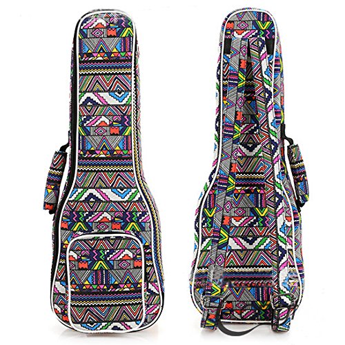 HOT SEAL Padded Handle 12MM Thick Colorful Stripes Print Durable Ukulele Case Bag with Independent Storage Pocket (23/24in, Geom