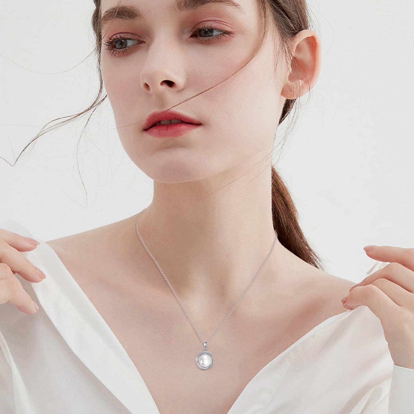 POPLYKE Pearl Necklaces for Women 925 Sterling Silver Single Pearl Necklace Pearl Pendant 8mm Pearl Jewelry Gifts for Mom Wife