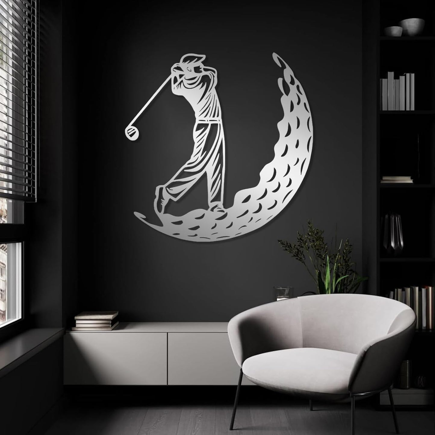 Golf Metal Wall Art, Golfer Metal Wall Decor, Golf Ball Wall Decor, Sports Wall Art, Sports Theme Wall Decor, Gift for Golf Player, Gift For Father, Home Office Wall Art, Man Cave (Silver, 32"x32"|80x80cm)