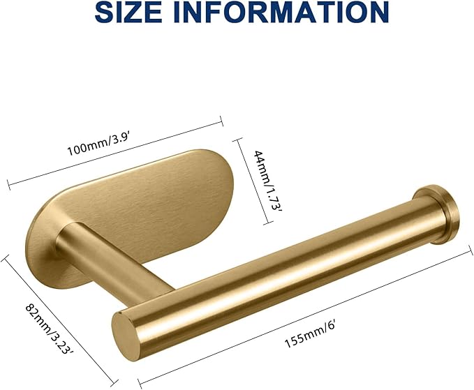 NearMoon Toilet Paper Holder Self Adhesive, Premium Thicken SUS304 Stainless Steel Rustproof Adhesive Toilet Roll Holder no Drilling for Bathroom, Kitchen, Washroom (4 Pack, Brushed Gold)