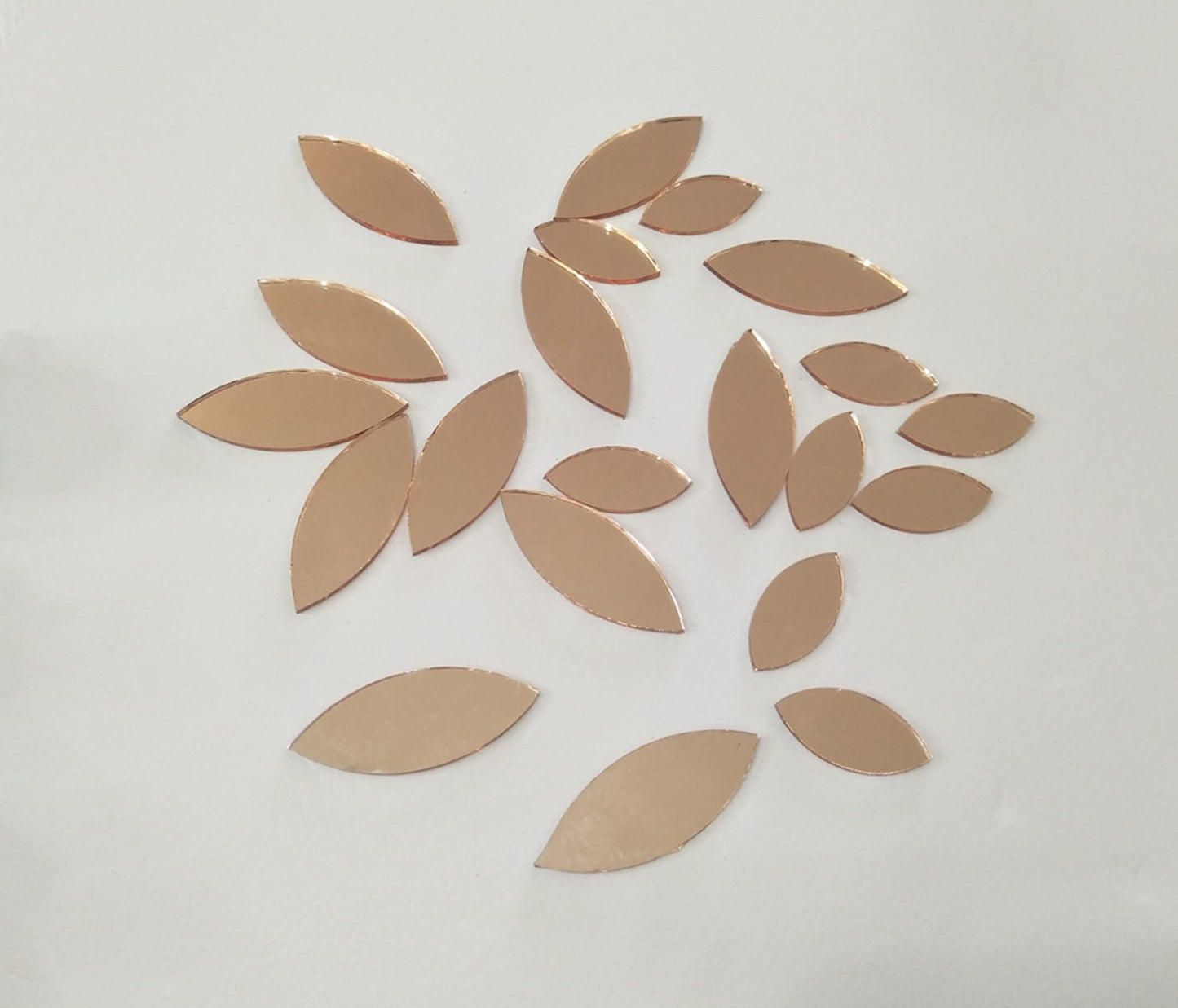 MEYA 120pcs of Glass Mosaic Tiles Petal Leaves, Glass Supplies for Crafts, Craft Mirrors, Mirror Embellishments (Rose Gold Mirror)