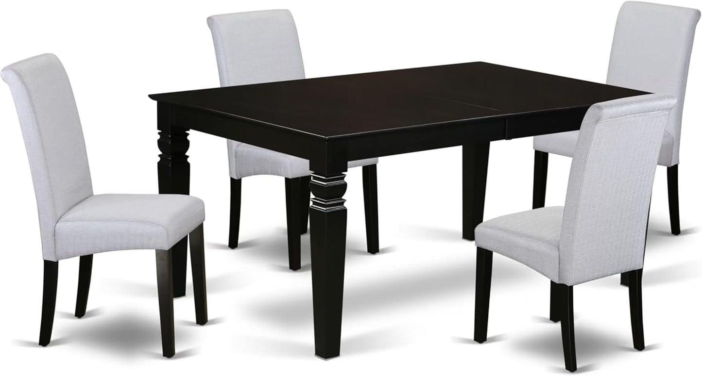 East West Furniture LGBA5-BLK-05 5 Piece Dinette Set Includes a Rectangle Dining Table with Butterfly Leaf and 4 Grey Linen Fabric Parson Dining Room Chairs, 42x84 Inch, Black