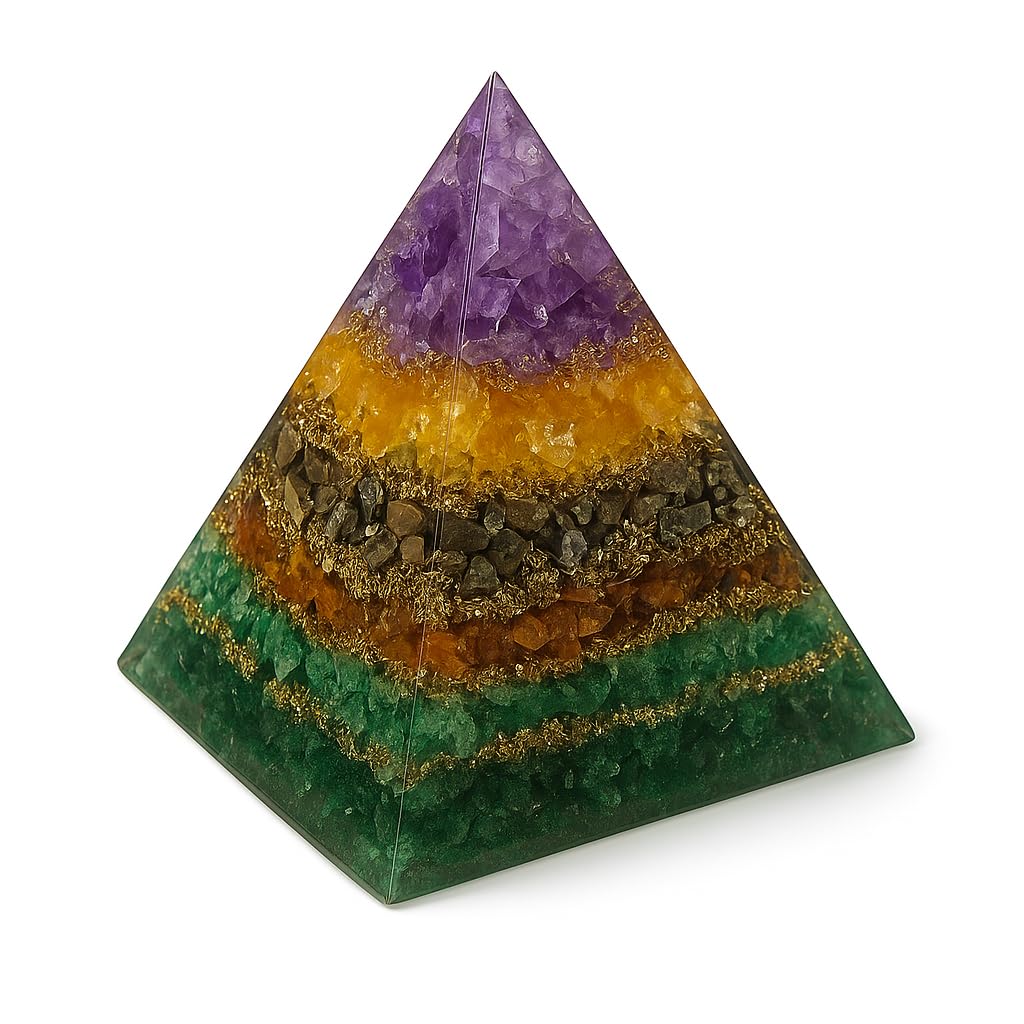 Money Magnet Pyramid with Amethyst, Citrine, Pyrite & Tiger Eye Stones – Crystal Healing Pyramid for Wealth, Abundance, Positive Energy, Reiki, Meditation & Home Décor