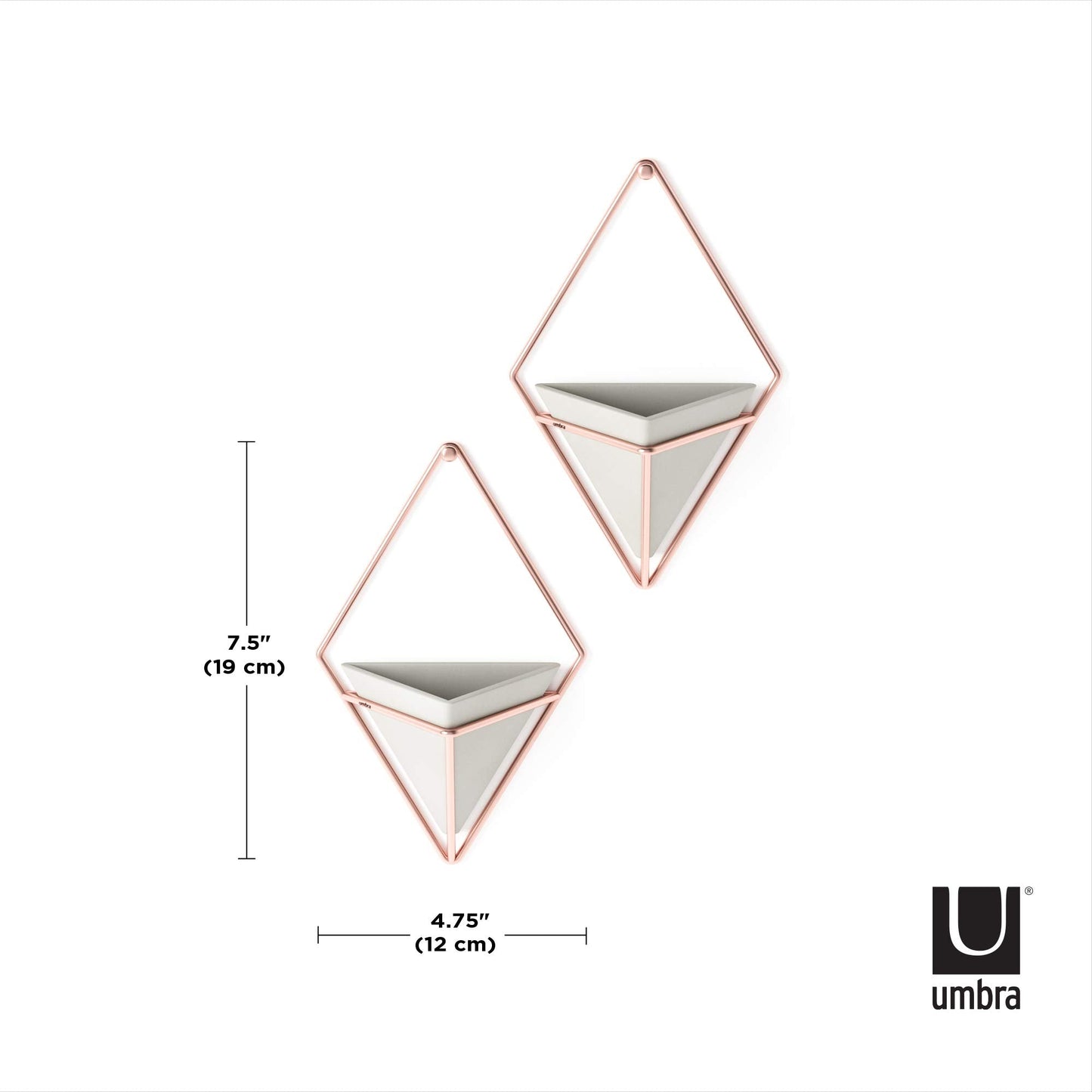 Umbra Trigg Hanging Planter Vase Wall Decor, Set of 2 Pots Containers for Succulents, Cactus, Faux Plants, and More, Small, Grey/Copper