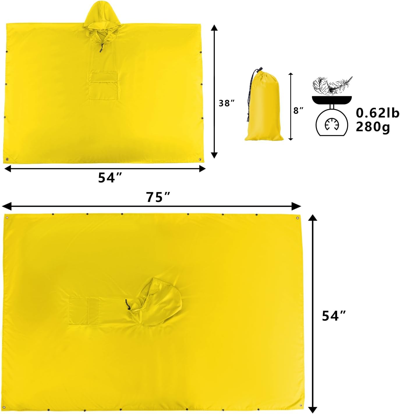 salamra Hooded Rain Poncho Waterproof Raincoat Jacket for Men/Women/Adults with Pocket