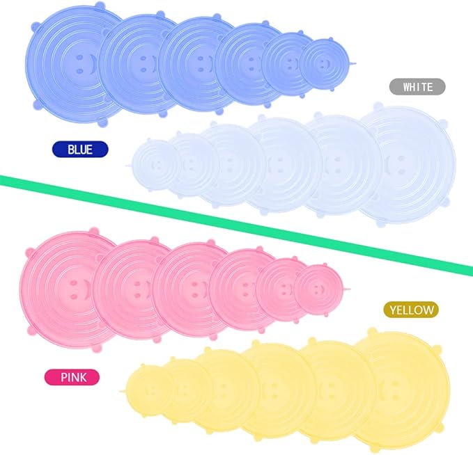 12 pcs Silicone Stretch lids set, Reusable Food Storage Covers,Silicone Bowl Covers,Flexible to Fit All Shape of Containers,Food Cover to Keep Food Fresh(6 Sizes,pink&green)