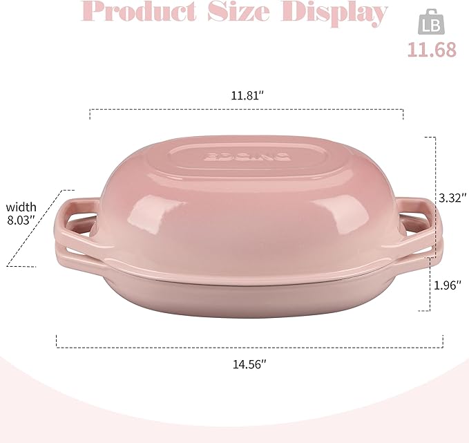 Enameled Cast Iron Oval Dutch Oven Pot with Lid, Dutch Oven for Sourdough Bread Baking, Oval Bread Pan, Bread Oven, Bread Dutch Oven, 5qt, Pink