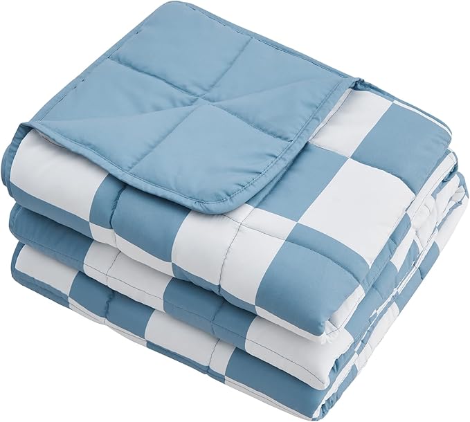 Blue Checkered Weighted Blanket for Adults 12lbs, 48"x72", Twin Full Size Cooling Plaid Heavy Throw Blanket for 110-130lbs, Microfiber Soft Thick Big Blankets Weighted Comforter Gift for Sleeping