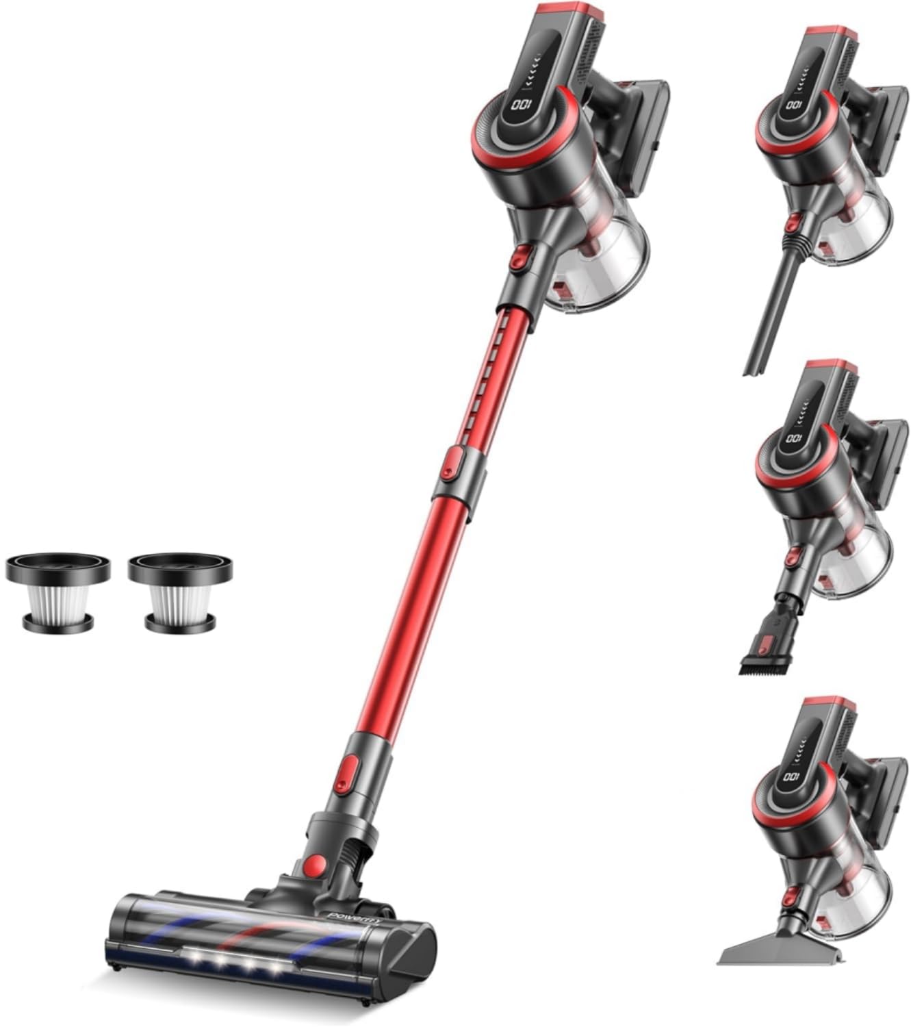 Powerffy Cordless Vacuum Cleaner, Stick Cordless Vacuum with LED Touch Screen, Anti-Tangle Vacuum Cleaner with Charging Station