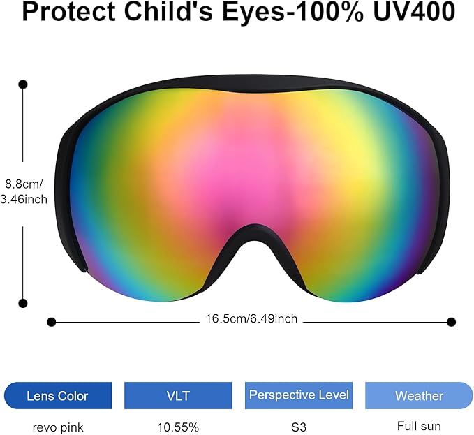 OTG Kids Ski Goggles Kids Snowboard Goggles for Boys Girls Toddler Youth Kid Snow Goggles Anti-Fog UV400 Protection