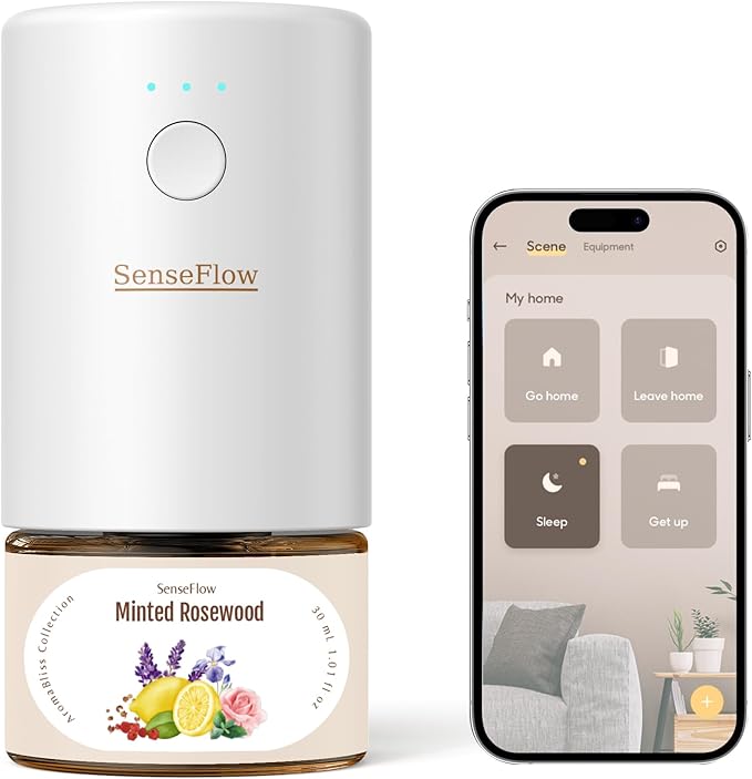 SF101S Smart Wi-Fi Waterless Plug-In Air Freshener, 100% Plant-Based Ultrasonic Diffuser, Adjustable 120-Day Scent Air Mist, Covers 100㎡ for Home, Hotel-Minted Rosewood