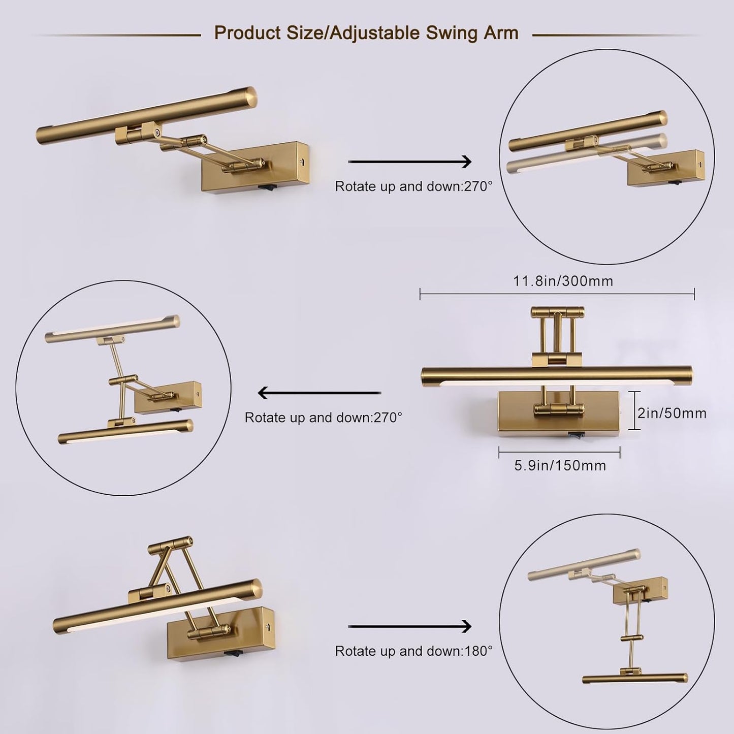 Battery Operated Picture Light with Remote,Wireless Gallery Lights Brass 12in Rechargeable Display Light with Flexible Swing Arm,Dimmable Wall Sconce for Artwork on Wall