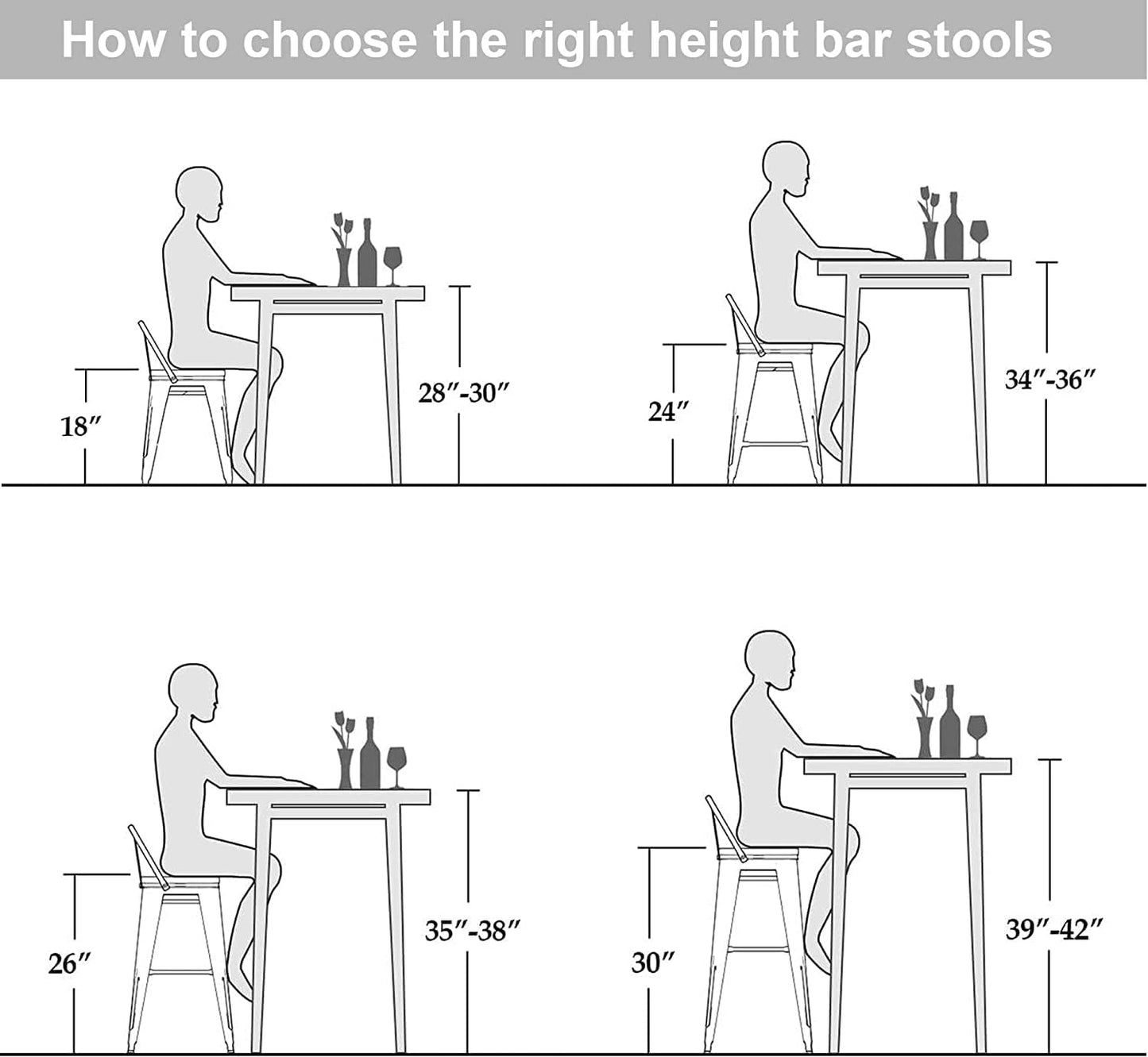 Changjie Furniture 26 Inches Metal Barstools Set of 4 Counter Height Bar Stools Industrial Stools with Backs High Back Chairs for Kitchen Island (26 Inch,Silver)