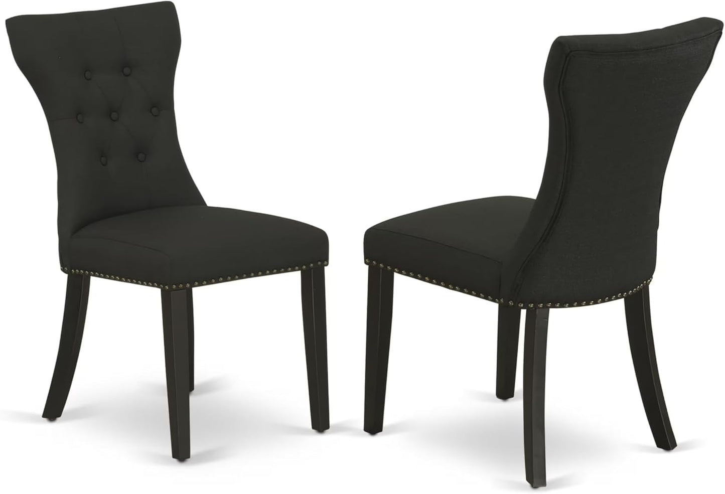 East West Furniture ANGA3-ABK-24 3 Piece Dinette Set for Small Spaces Contains a Round Kitchen Table with Pedestal and 2 Black Linen Fabric Parson Dining Chairs, 36x36 Inch, Wirebrushed Black