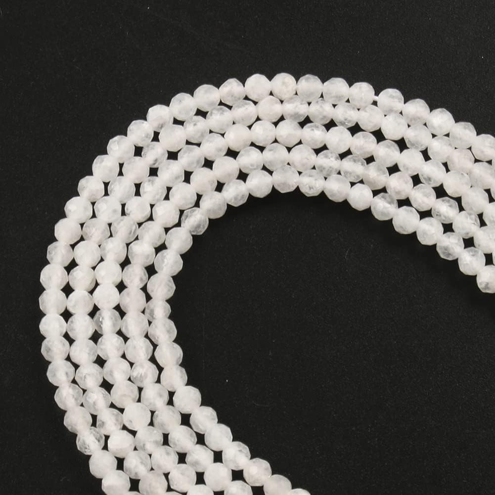 Song Xi 120pcs 3mm Natural White Moonstone Gemstone Beads Faceted Round Loose Stone Beads for Jewelry Making (1 Strand)
