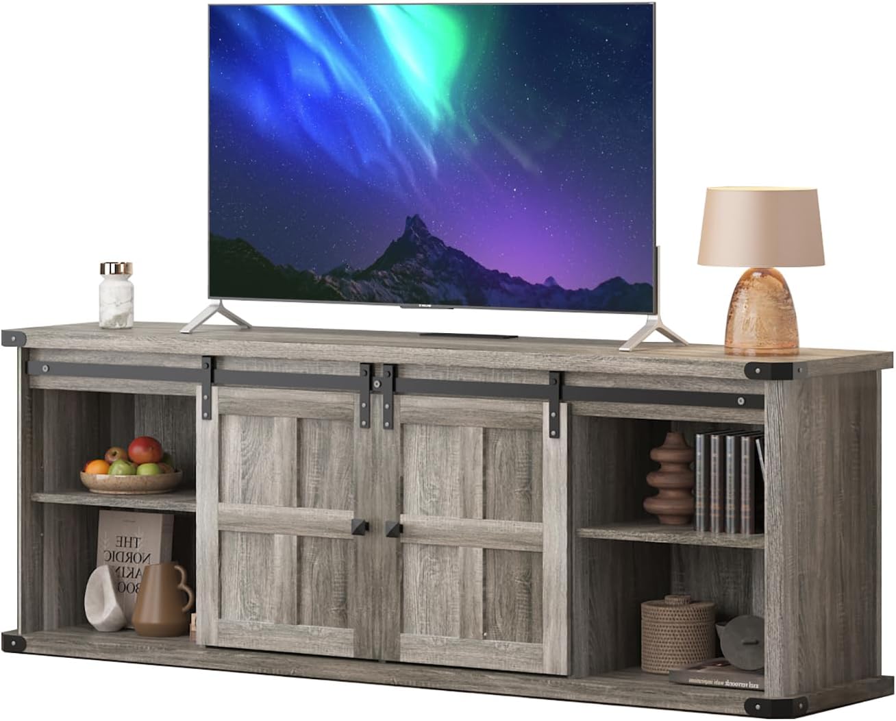 GAOMON 70" Farmhouse TV Stand for 80/75/70 Inch TVs,Entertainment Center Storage Cabinets w/Power Outlets and Sliding Barn Door,Rustic TV Stands for Living Room,Media Console Cabinet