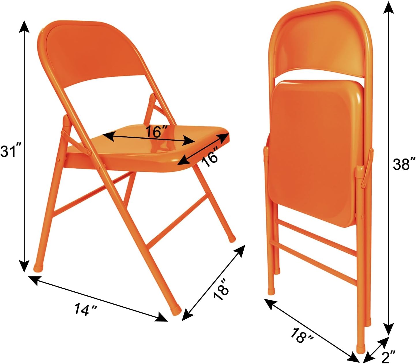 VECELO Metal Frame Steel Folding Mounted Chairs with Triple Braced & Double Hinged Back for Home Office,350-Pound Capacity,Orange, Pack of 4
