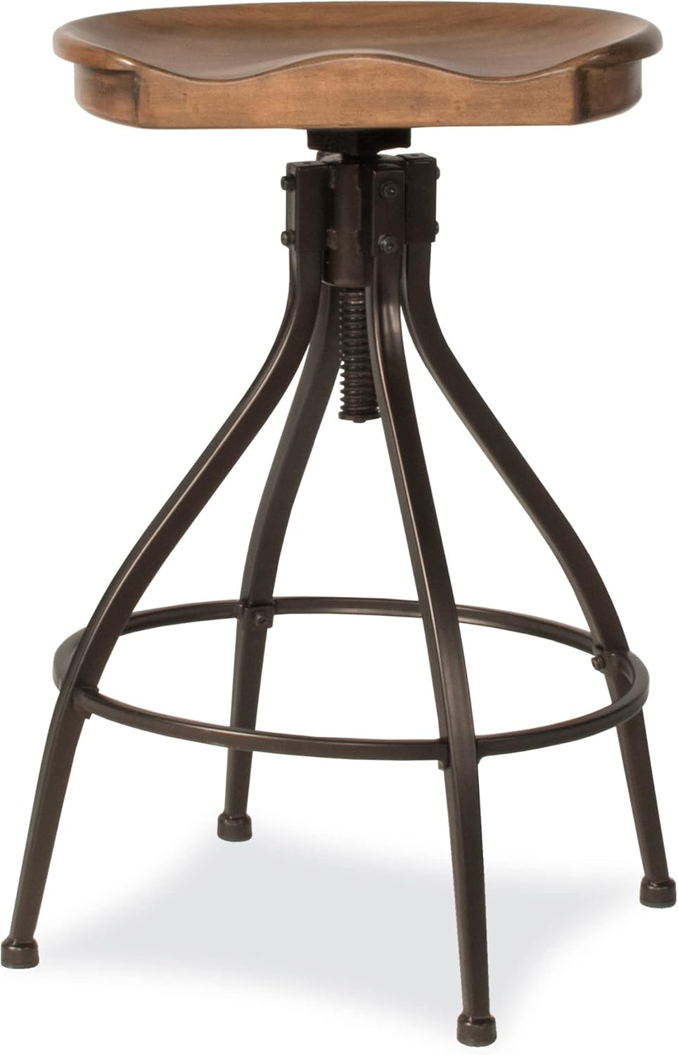 Hillsdale Worland Backless Metal Adjustable Height Stool with Wood Saddle Seat, Set of 2, Brown