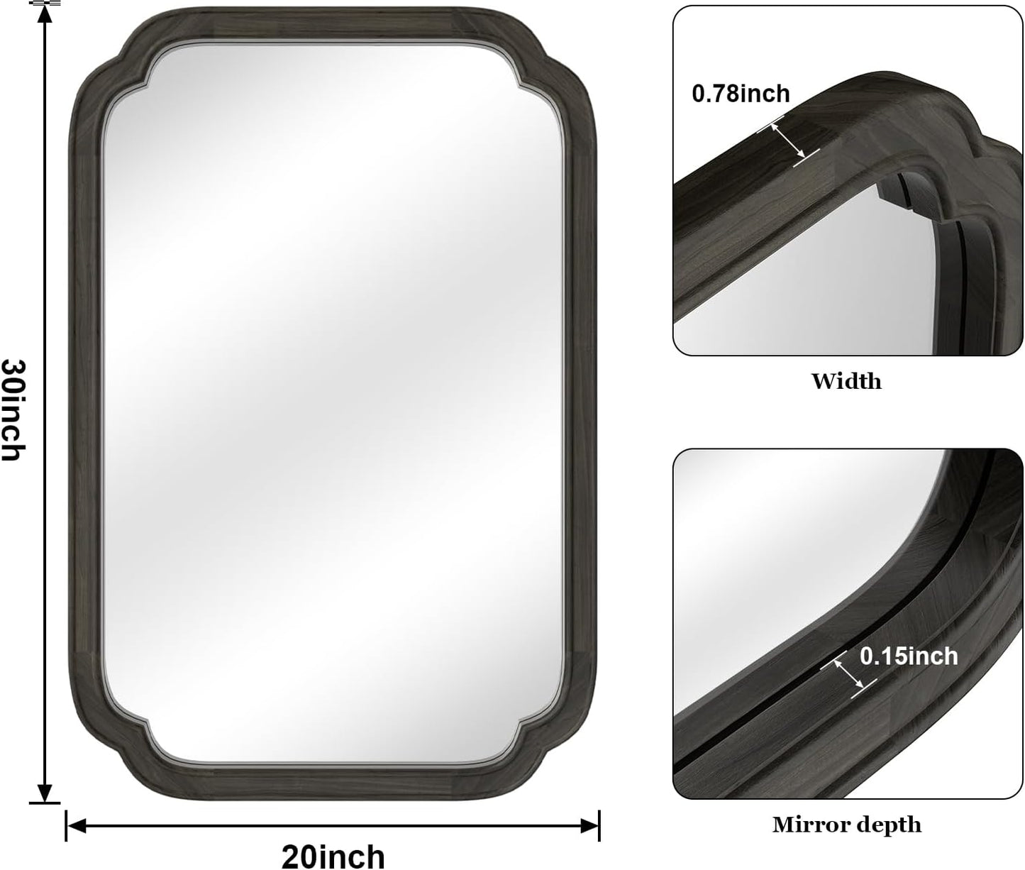 WallBeyond 20" x 30" Rounded Corner Arch Wall Mirror with Wood Frame for Entryway, Living Room or Bedroom Home Decor - Light Woodgrain [20" x 30" Black]