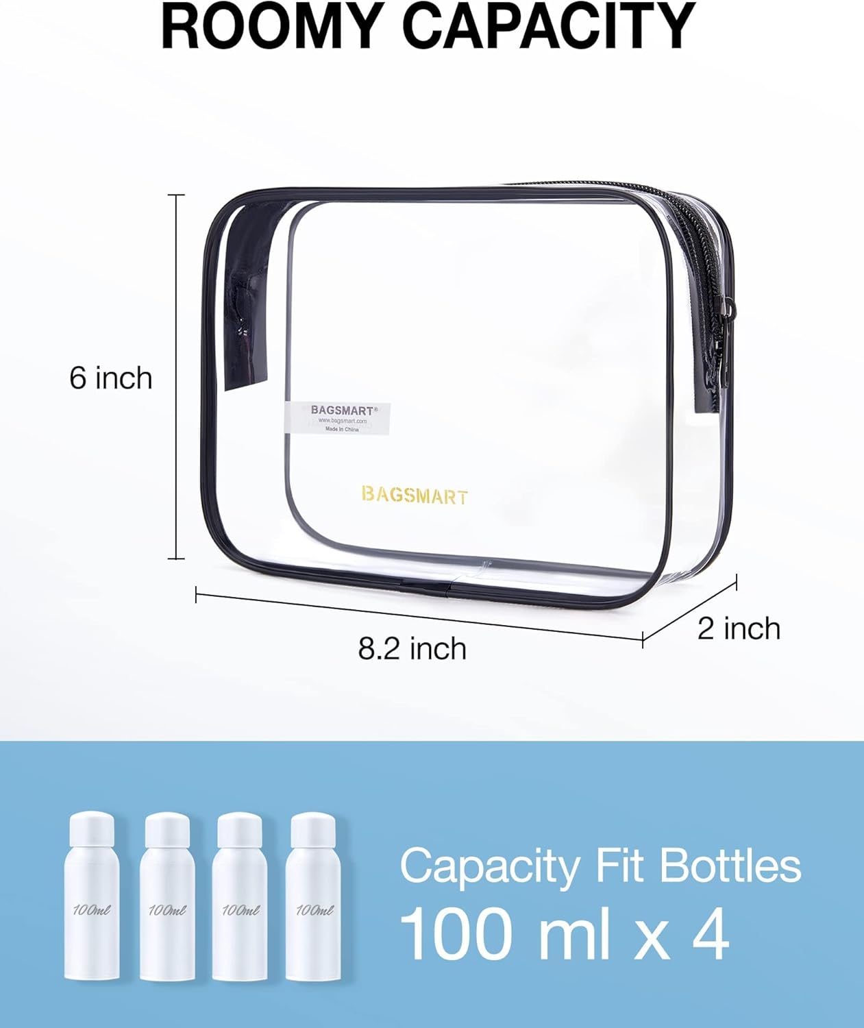 BAGSMART Clear Toiletry Bag, 3 Packs TSA Approved Water Resistant Quart Size Travel Organizer, Airport Airline Travel Essential Carry On Makeup Cosmetic Bags for Women, White