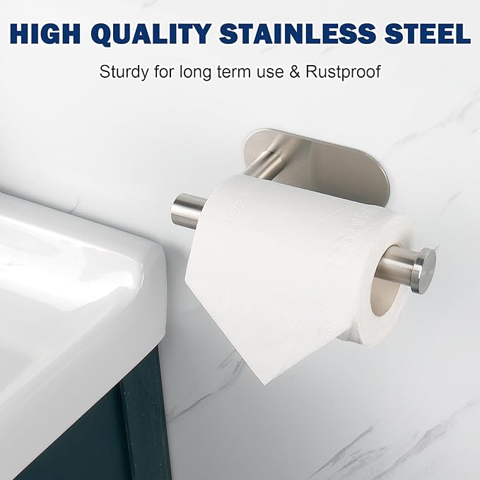 NearMoon Toilet Paper Holder Self Adhesive, Premium Thicken SUS304 Stainless Steel Rustproof Adhesive Toilet Roll Holder no Drilling for Bathroom, Kitchen, Washroom (4 Pack, Brushed Nickel)