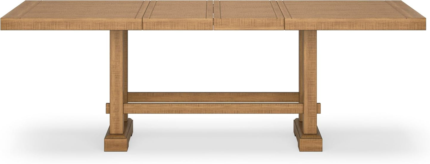 Signature Design by Ashley Havonplane Rustic Distressed Counter Height Dining Extension Table with Removable Center Leaf and Double Trestle Base, Light Brown