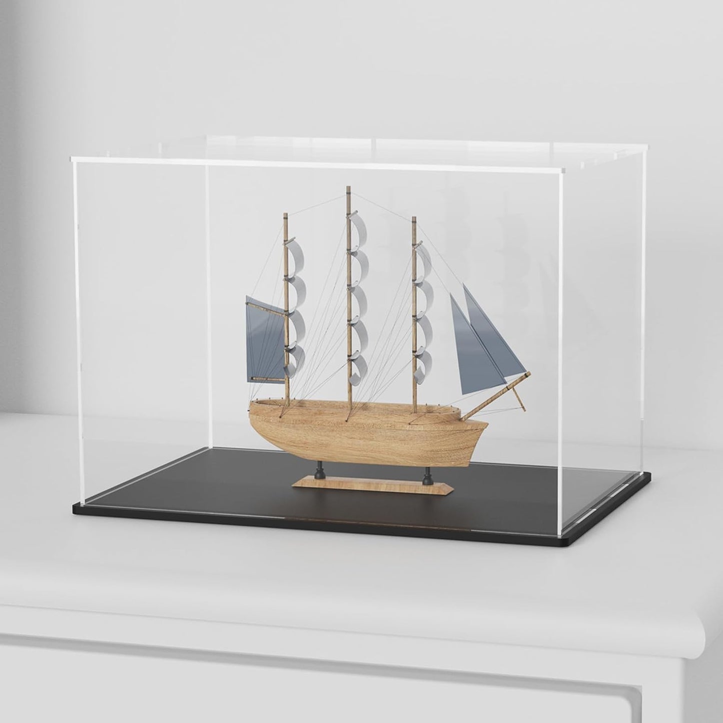 Acrylic Box with Matt Black Base, Simple Self-Assembly Clear Acrylic Display Case, 16x8x8 inch Showcase with Lid for Model Cars and Long Narrow Collections