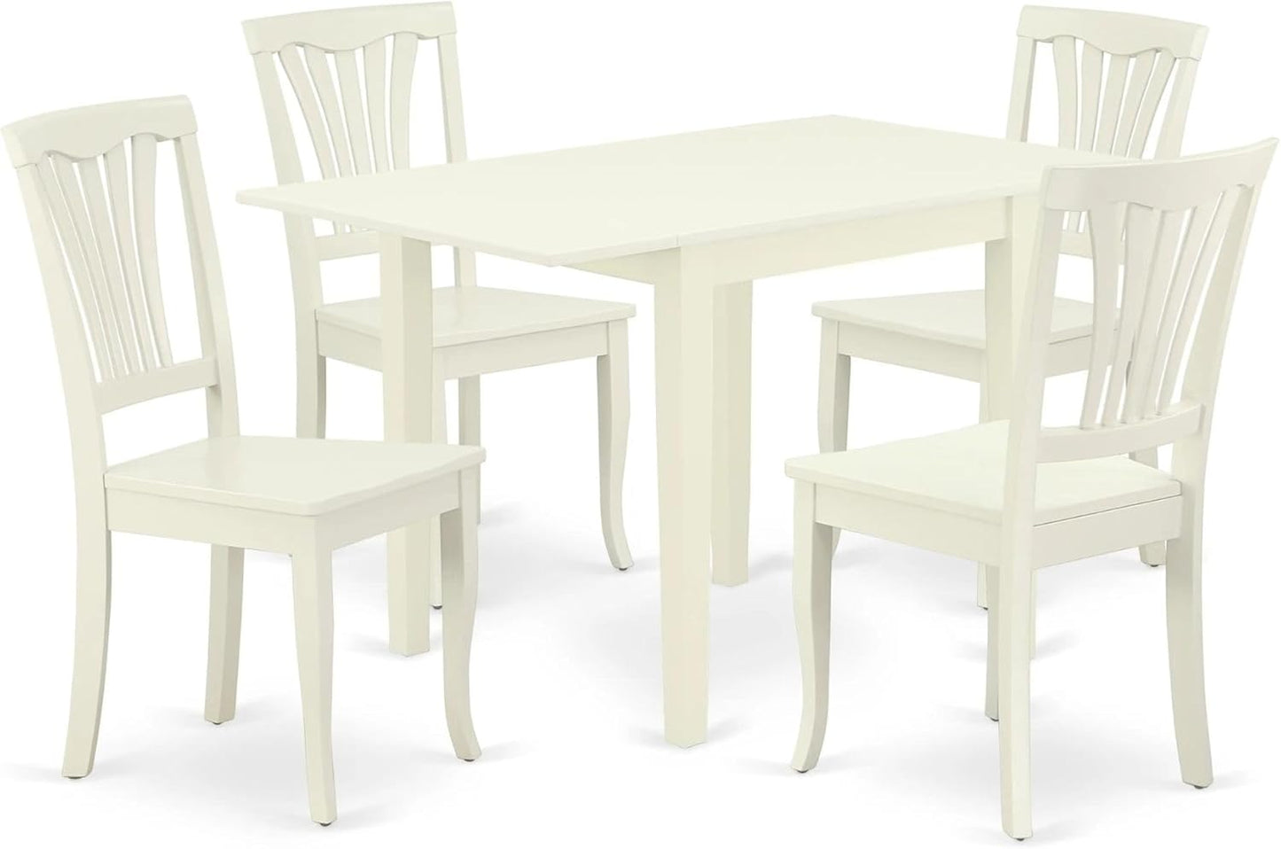 East West Furniture NDAV5-LWH-W 5 Piece Dining Room Table Set Includes a Rectangle Dining Table with Dropleaf and 4 Wood Seat Chairs, 30x48 Inch, Linen White